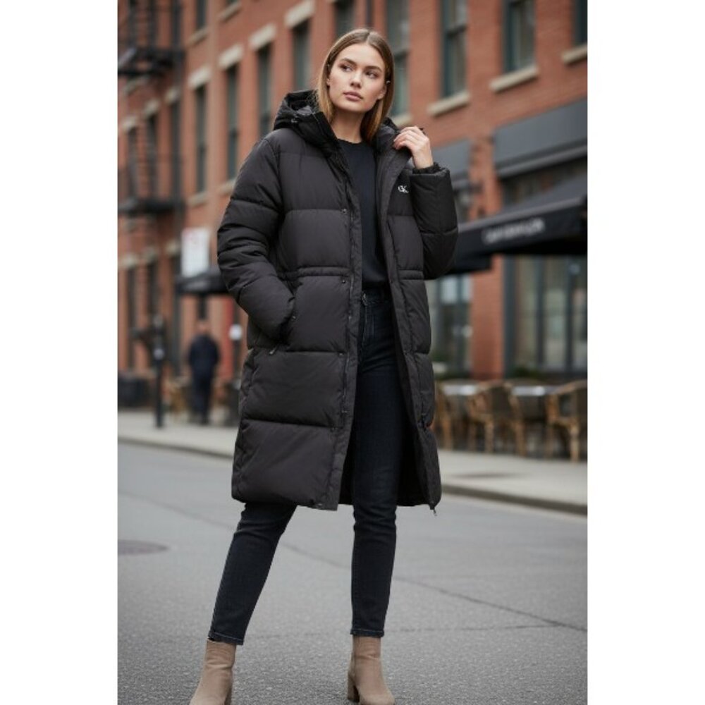 CALVIN KLEIN UNISEX NEW LONG PUFFER COAT HOODED WATER-RESISTANT